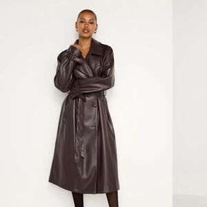 Good American Brown Leather Trench